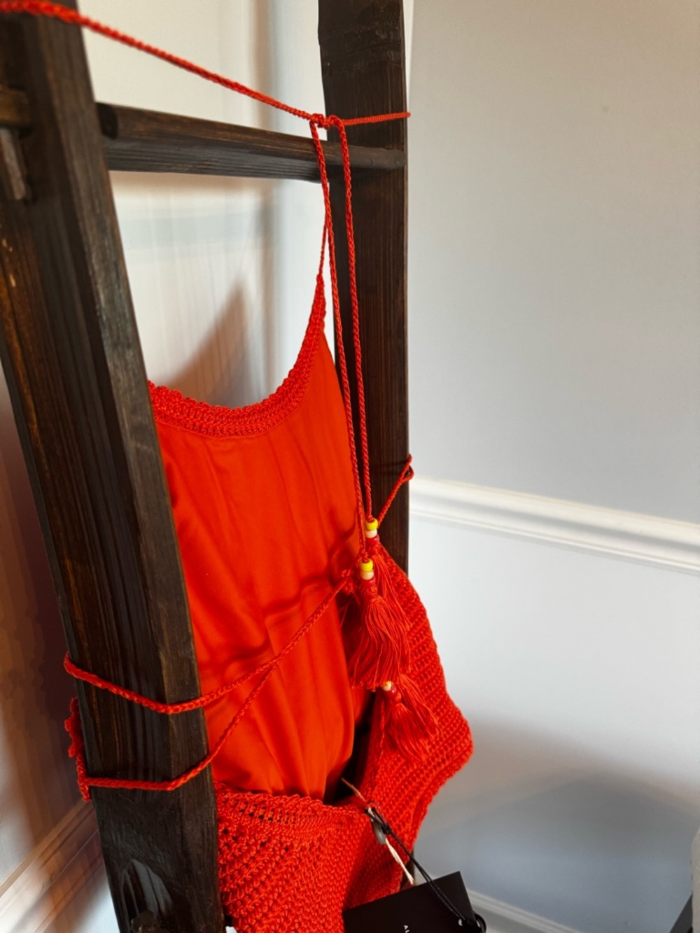 Alanui Italian Rust Orange Crochet Swimsuit with Bead Tassels. Never worn. - Picture 3 of 10